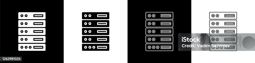 istock Set Server, Data, Web Hosting icon isolated on black and white background. Vector Illustration 1262981024