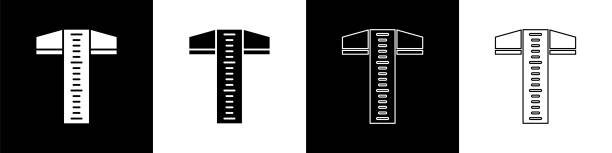 legen sie t-quadrat-linie für professionelle zeichnung symbol isoliert auf schwarz-weißen hintergrund. vektor-illustration - ruler measuring instrument of measurement white stock-grafiken, -clipart, -cartoons und -symbole