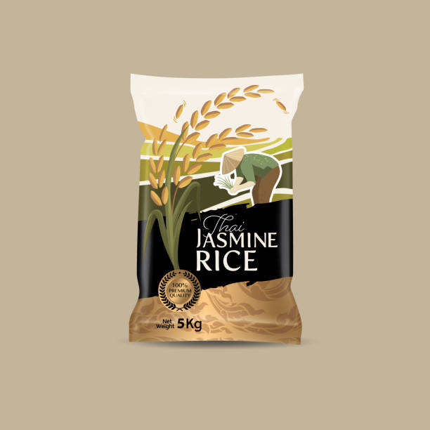 illustrazioni stock, clip art, cartoni animati e icone di tendenza di illustrazione vettoriale mockup pacchetto riso - gold carbohydrate food food and drink