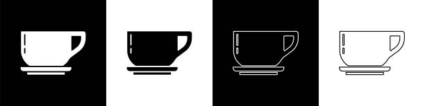 ilustraciones, imágenes clip art, dibujos animados e iconos de stock de establecer icono de taza de café aislado sobre fondo blanco y negro. taza de té. café caliente. ilustración vectorial - coffee aromatherapy black black coffee