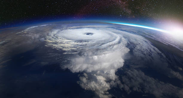 huracán gigante visto desde el espacio. vista satelital. elementos de esta imagen proporcionada por la nasa. - the eye of the storm thunderstorm storm cloud fotografías e imágenes de stock