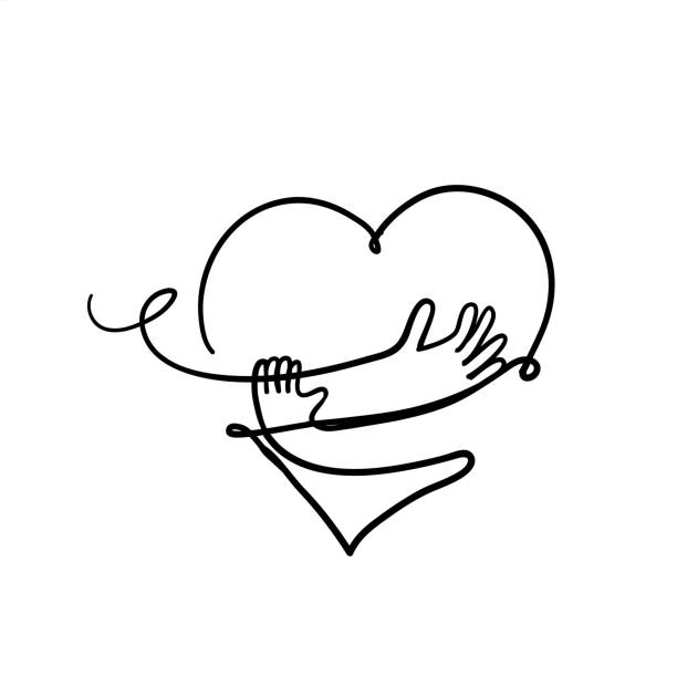 hand drawn doodle heart with hand hug gesture illustration vector hand drawn doodle heart with hand hug gesture illustration vector hugging self stock illustrations