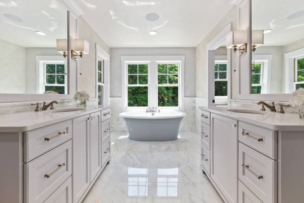 istock Beautiful master bathroom with luxurious amenities 1262993471