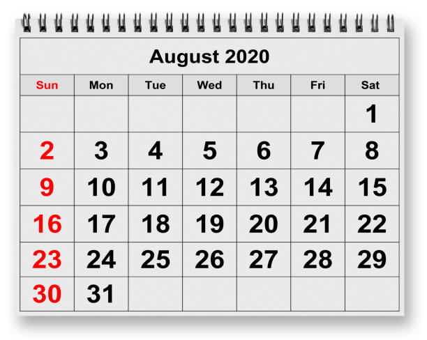 istock Monthly calendar - page of August 2020 1262994865
