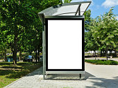 composite image of bus shelter at a bus stop. background for mock-up