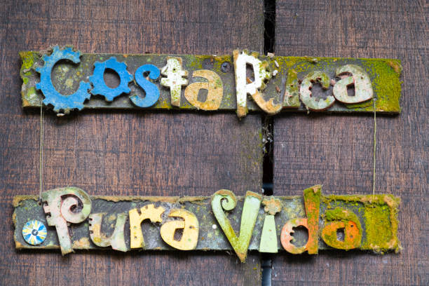 Wood background and metal Costa Rica sign.