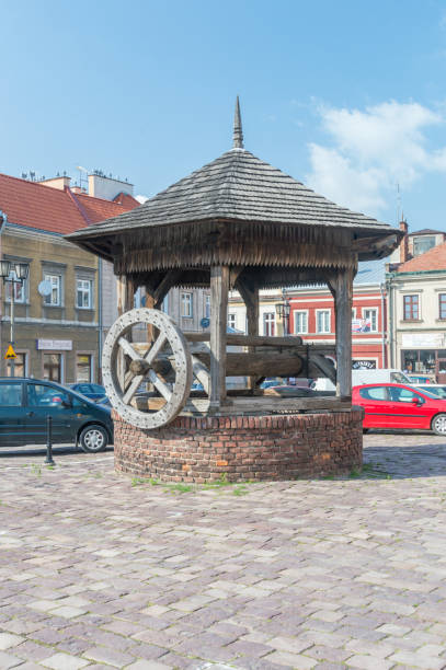 Jaroslaw, Poland - June 12, 2020: Medieval city well in Jarosaw.