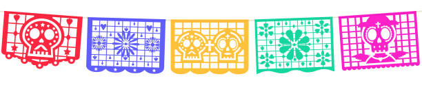 Seamless panoramic banner for the Day of the Dead decorations. Mexican Dia de Muertos papel picado. Seamless panoramic banner for the Day of the Dead decorations. Mexican Dia de Muertos papel picado papel picado illustrations stock illustrations