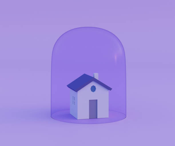 istock Hous under Transparent glass dome. Stay home concept. Coronavirus protection. Quarantine, Isolation. 3d render 1263018620