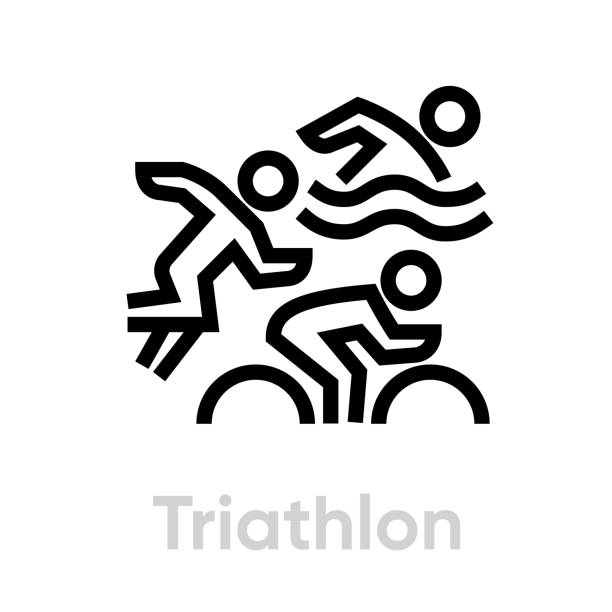 ilustraciones, imágenes clip art, dibujos animados e iconos de stock de iconos deportivos de triatlón - triathlon