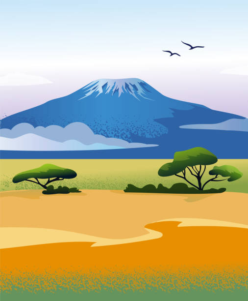 African landscape with Kilimanjaro mountain Amboseli National Park. African landscape with Kilimanjaro mountain tanzania stock illustrations