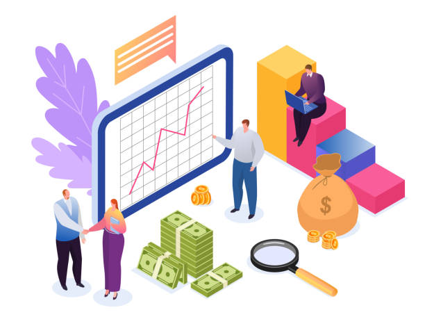 istock Investment concept of finances flat vector illustration. Development, data research financial growth, graph statistics and investers tiny people. 1263028910