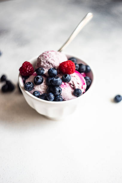istock Summer dessert with ice cream and berries 1263030460