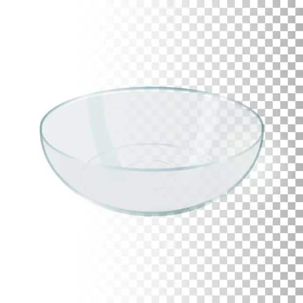 Vector illustration of Empty transparent bowl. Side view food container on transparent background. Realistic element for designs in kitchen theme. Vector illustration.