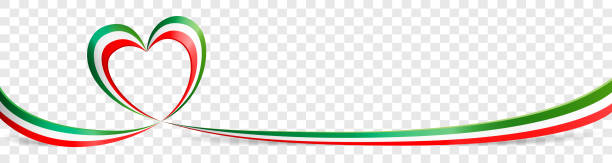 투명한 배경에 이탈리아 국기 하트 모양의 리본 배너 - italian flag stock illustrations