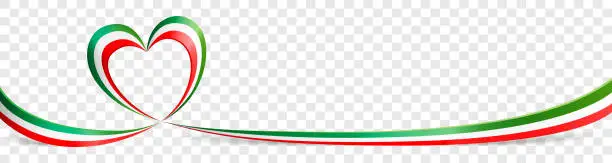 Vector illustration of Italian flag heart shaped ribbon banner on transparent background