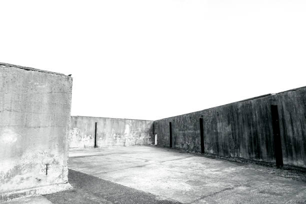 istock Old abandoned building, black and white, background with copy space 1263037071