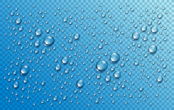 Water rain drops or condensation in shower realistic transparent 3d vector composition over transparency checker grid, easy to put over any background or use droplets separately. Water rain drops or condensation in shower realistic transparent 3d vector composition over transparency checker grid, easy to put over any background or use droplets separately. condensation photos stock pictures, royalty-free photos & images