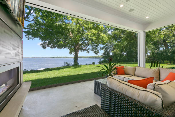 istock Lakeside luxury home with large covered patio and beautiful yard 1263038025