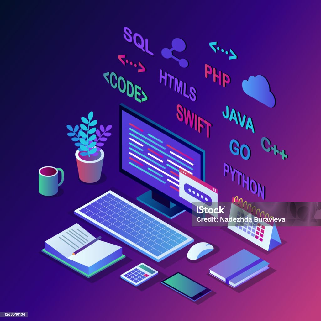 Software Development Programming Language Coding 3d Isometric Pc ...