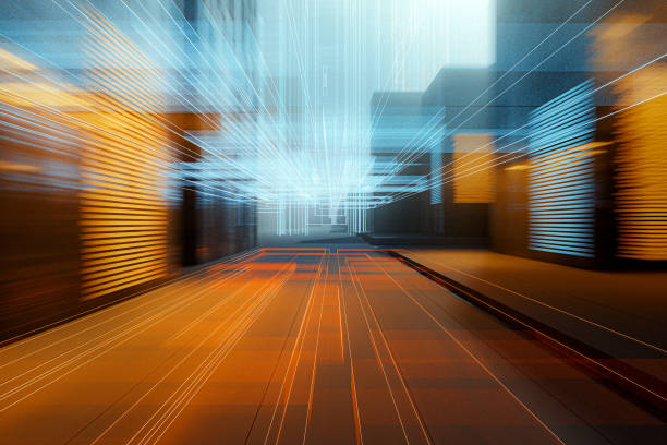 istock Futuristic city street motion blur 1263041106