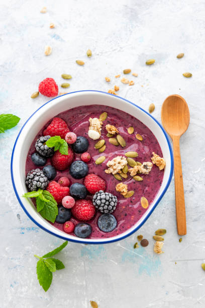 istock Healthy Breakfast, Berry Fruit Bowl. Top View. Copy Space 1263041725