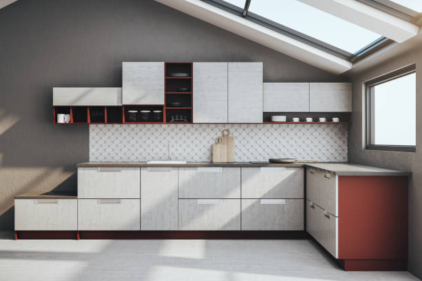 istock Side view of loft kitchen interior with furniture 1263042815