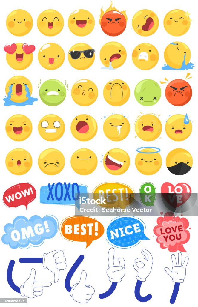 Facial Expression Smile Of Anime Emoji Emoticons Vector Illustration Set  Cartoon Flat Kawaii Emotion Faces Collection Isolated On White Stock  Illustration - Download Image Now - iStock
