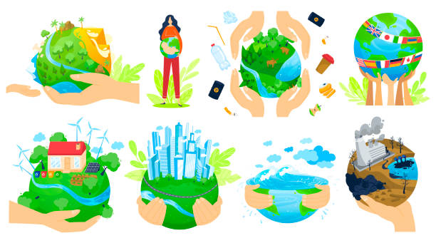 Planet in people hands vector illustration set, cartoon flat human arm hands hold green globe, save earth planet ecology isolated on white Planet in people hands vector illustration set. Cartoon flat human arm hands hold green globe, save earth planet ecology for better quality tomorrow life in future, eco hope concepts isolated on white better world stock illustrations
