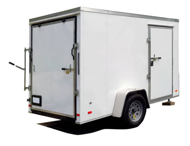 istock white utility trailer rear and side view. 1263054476