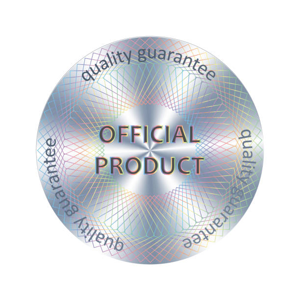 illustrations, cliparts, dessins animés et icônes de produit officiel métallique hologramme rond autocollant réaliste. élément vectoriel pour la garantie de qualité du produit. badge officiel, icône pour la conception d’étiquette - guarantee seal