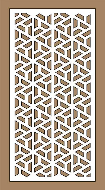 Vector illustration of Shade screen, privacy fence template. Laser cut vector panel, screen, fence, divider. Cnc decorative pattern, jali design, interior element. Islamic , arabic laser cutting