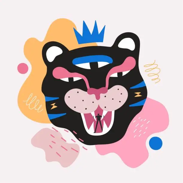 Vector illustration of Abstract vector illustration with man silhouette and black tiger or panther head.