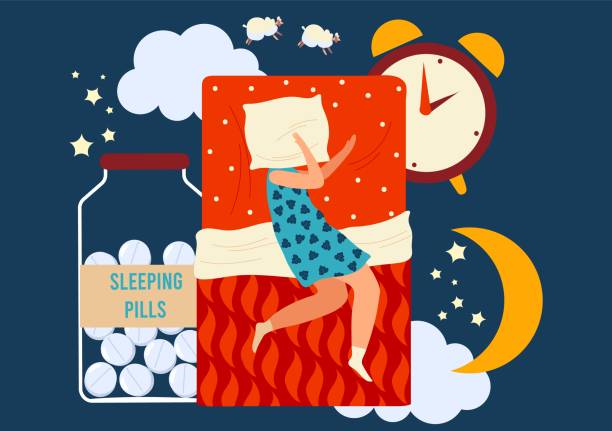 istock People sleep in bed flat vector illustration, cartoon tiny woman character has sleepless medical problem, sleeping in bedroom background 1263063823