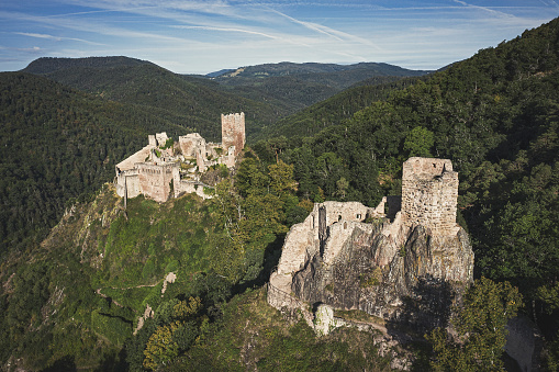 Traben Trarbach, Germany - May 22, 2022: Ruin of old castle Grevenburg, public place close to Traben Trarbach on May 22, 2022 in Germany