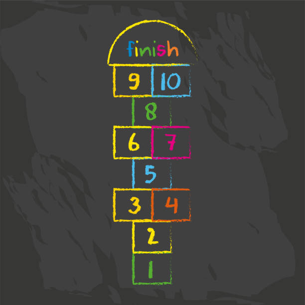 ภาพประกอบสต็อกที่เกี่ยวกับ “เกม hopscotch สัญลักษณ์ของวัยเด็ก เกมสําหรับเด็กวาดด้วย chalks.playground พร้อมภาพประกอบเวกเตอร์ numbers.isolated - ปูนขาว”