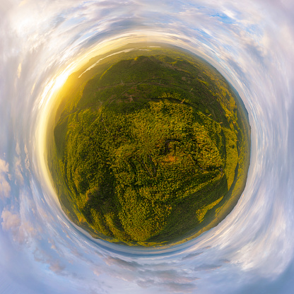 Aerial view over Landscape Mountains, Mae Moh, Lampang, Thailand, 360 degrees panorama - Drone.