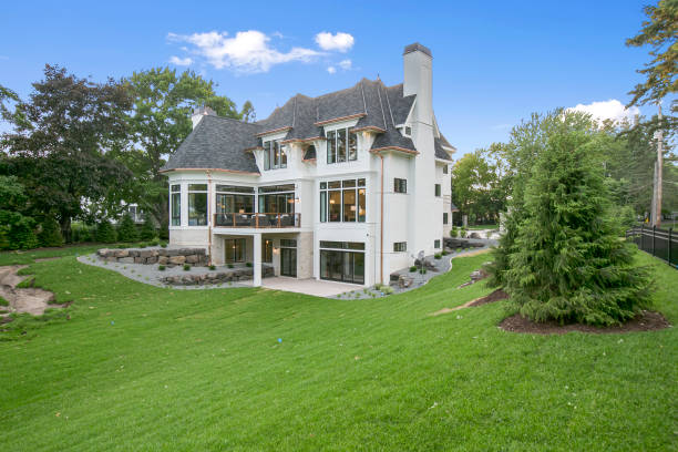 istock Back of large three story house with walk out basement 1263079656