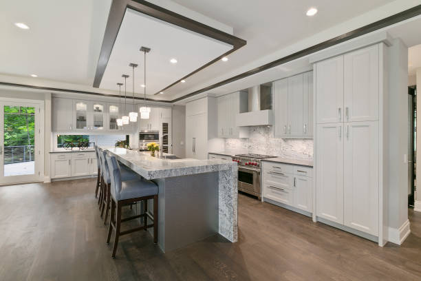 istock Wide open kitchen with LED lighting and recessed lighting 1263083365