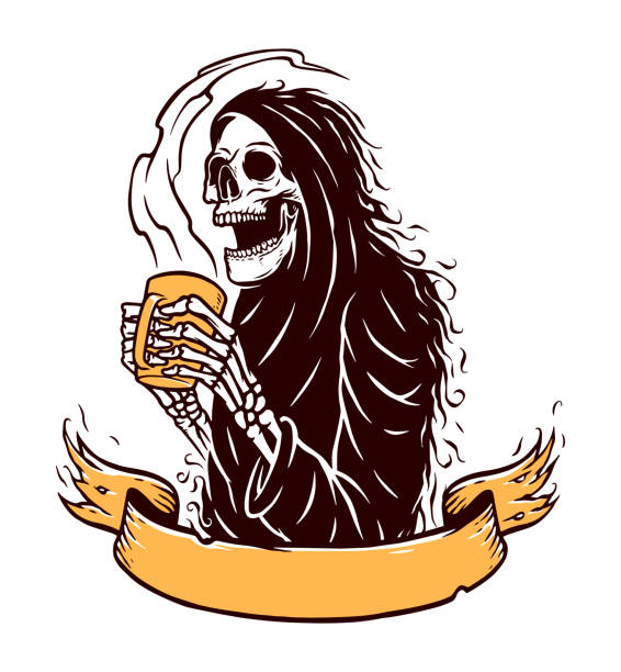 skull grim and coffe vector illustration skull grim and coffee vector illustration gross coffee stock illustrations