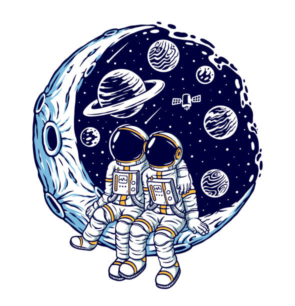 Romantic On The Moon Vector Illustration Stock Illustration - Download  Image Now - Astronaut, Outer Space, Dating - iStock