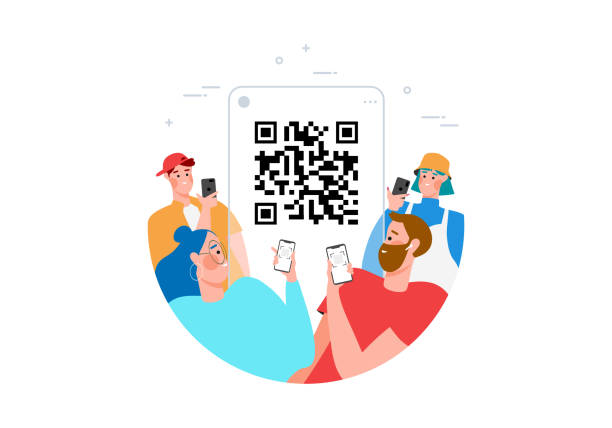 Qr code scanning concept with people scan code using smartphone for payment flat vector illustration. Hand with pnone and scanning barcode Qr code scanning concept with people scan code using smartphone for payment flat vector illustration. Hand with pnone and scanning barcode scanning activity stock illustrations