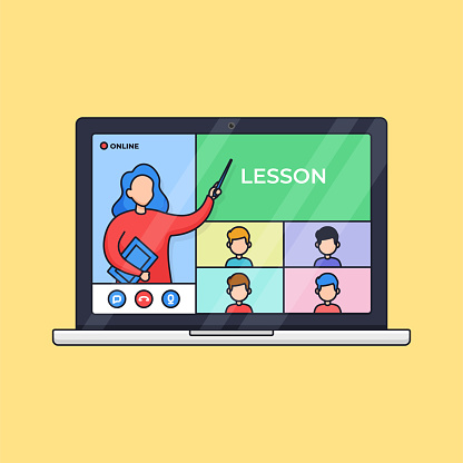 Online Class Distant Education Live Video Call Activity From Laptop Vector  Illustration Teacher With Student Conference With Computer Outline Cartoon  Style Flat Design Stock Illustration - Download Image Now - iStock