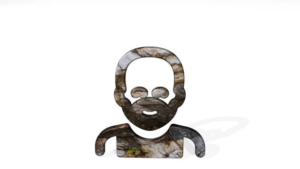 crime man thug casting shadow with two lights. 3D illustration of metallic sculpture over a white background with mild texture