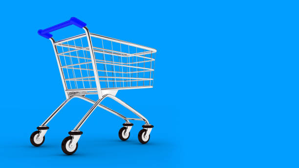 istock Cart. Empty market cart. Blue background. 3D. 3D rendering. Isolate market cart. 1263096151