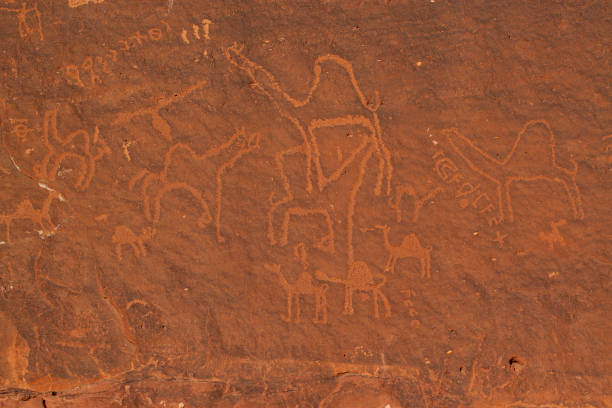 istock prehistoric stone inscriptions and petroglyphs in Wadi rum 1263097963
