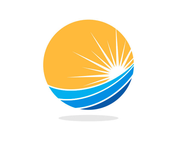 Circle shape with wave and shinning sun Circle shape with wave and shinning sun blue sky sunset stock illustrations