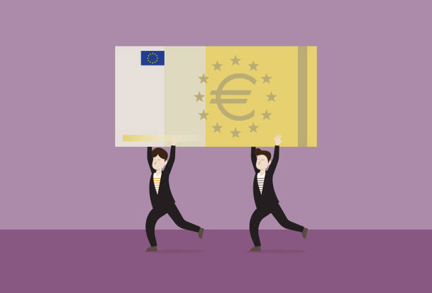 illustrations, cliparts, dessins animés et icônes de les gens d’affaires courent avec des billets en euros - euro