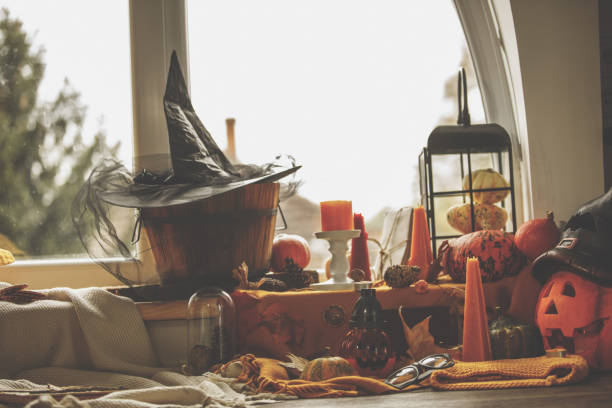 istock Side view of autumn and Halloween decorations 1263101646