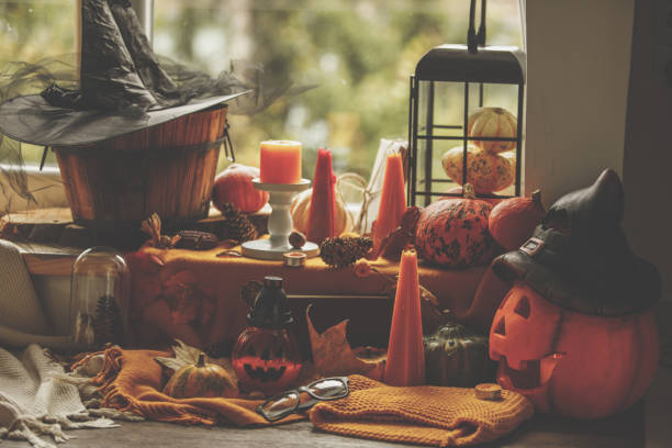 istock Front view of autumn and Halloween decorations 1263101647